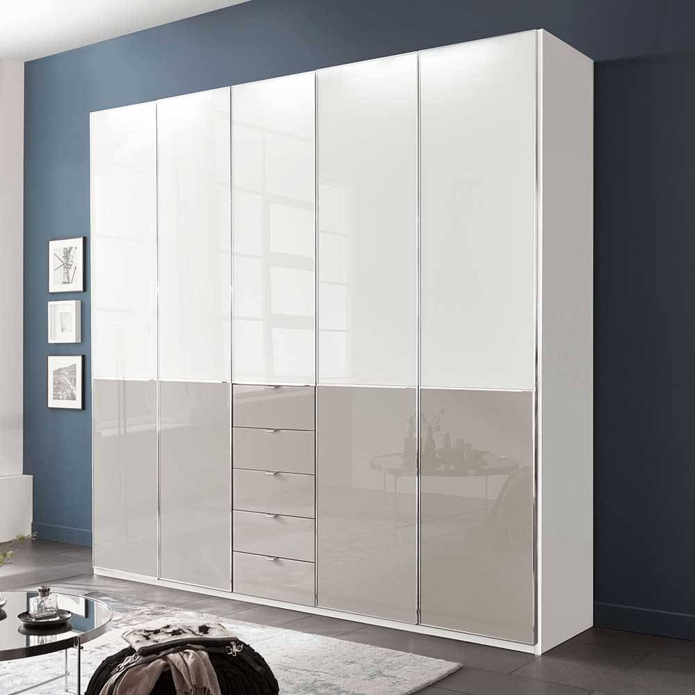 XL Kleiderschrank Latina Front glasbeschichtet mit fünf Schubladen