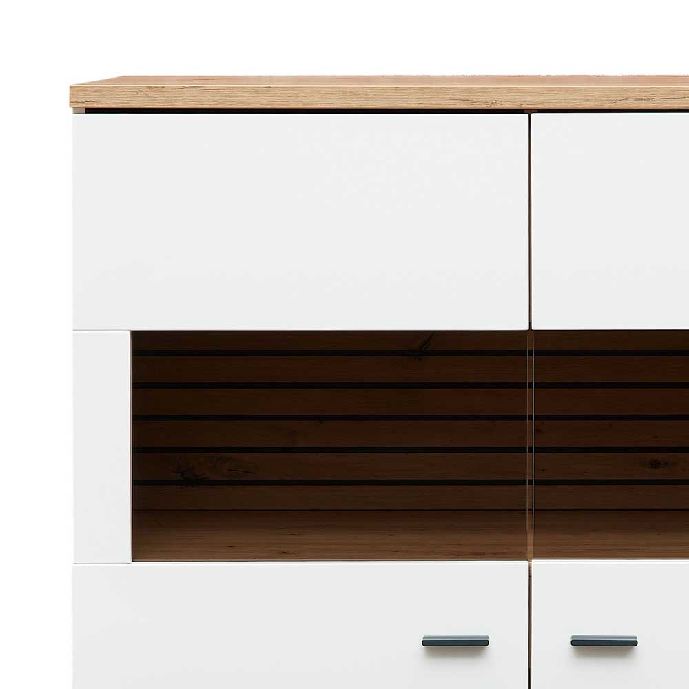 Wohnzimmer Highboard Luzie in Weiß und Wildeichefarben