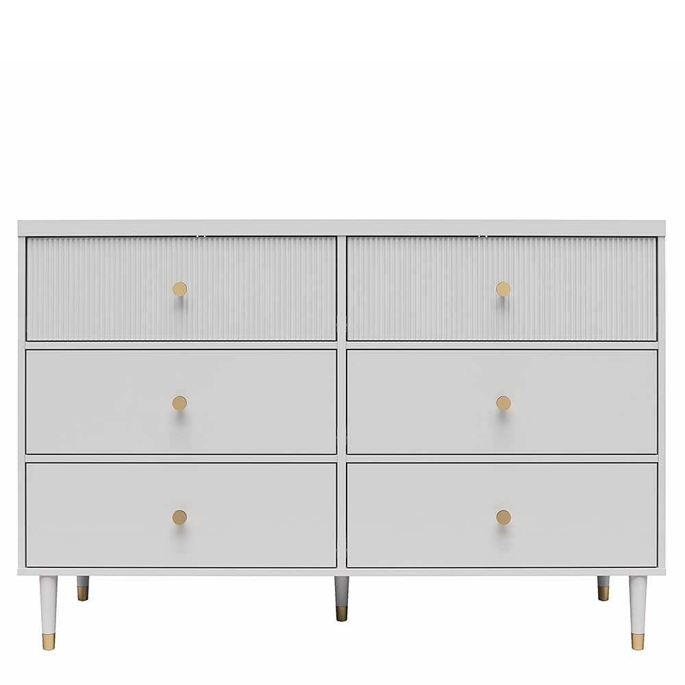 Hellgraues Sideboard Eli mit sechs Schubladen in modernem Design