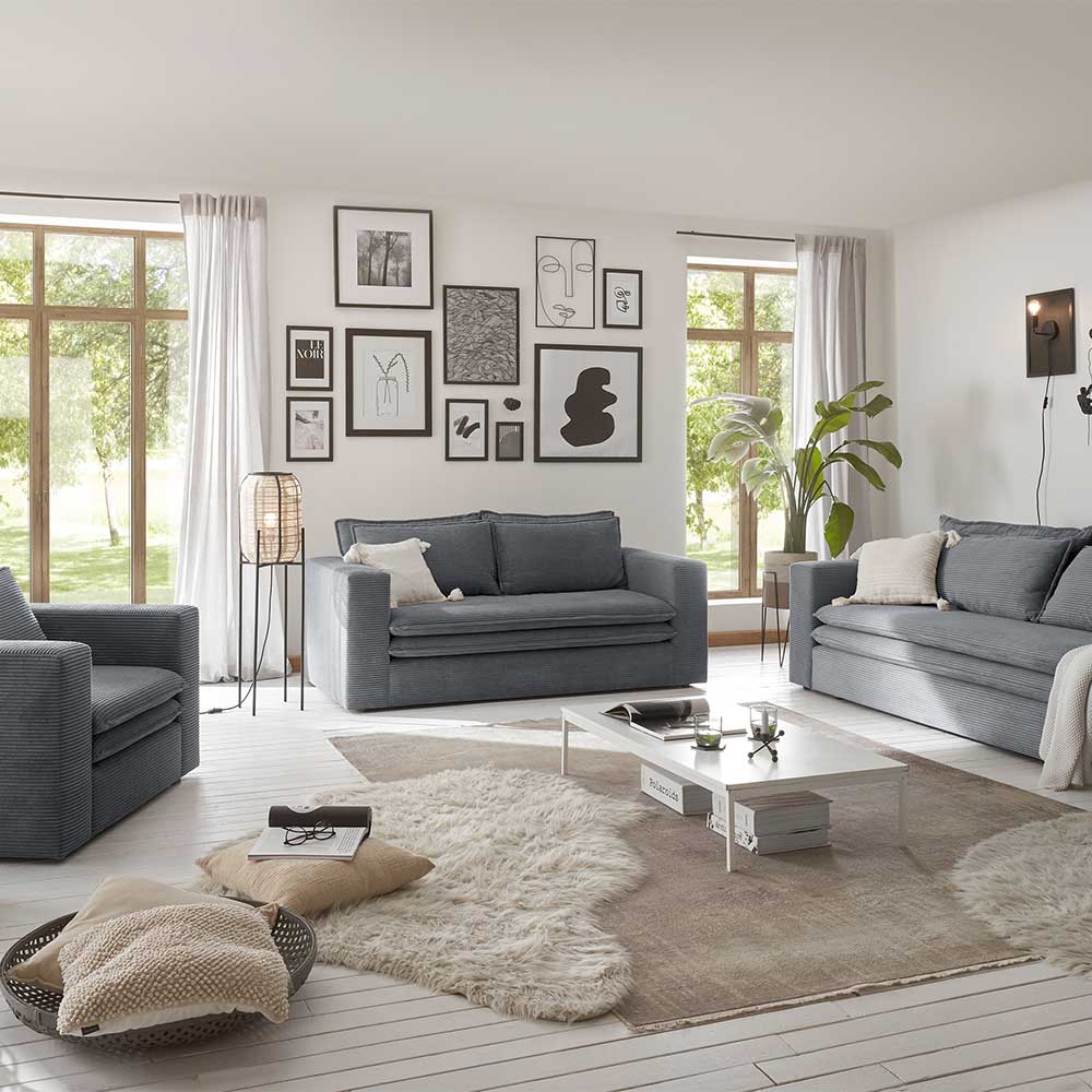 Zweisitzer Sofa Anthrazit Eltusa aus Cord 180 cm breit