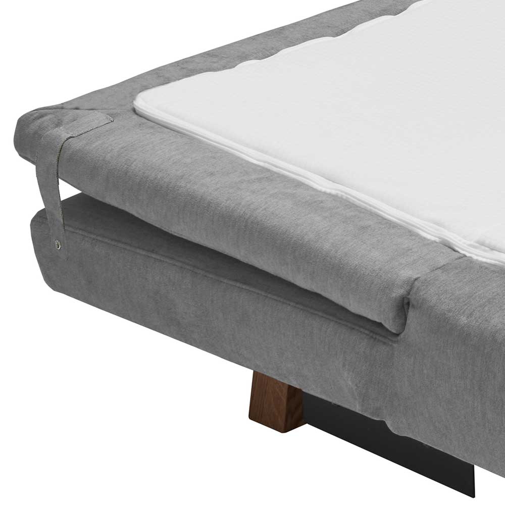 Ausklappbares Sofa Goyas in Grau aus Microvelour und Eichenholz