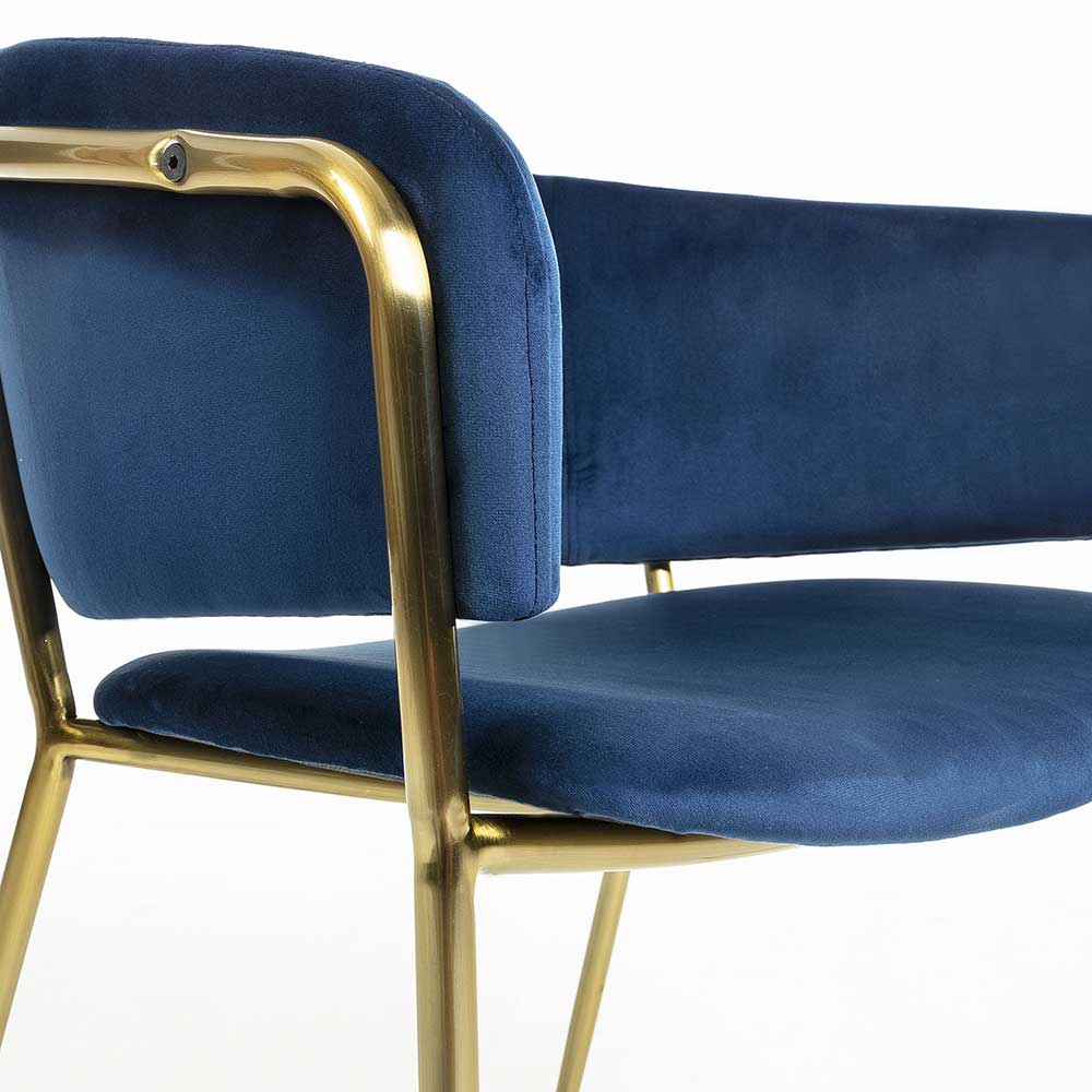 Retro Esszimmer Polsterstühle Elcyra in Blau Samt (2er Set)