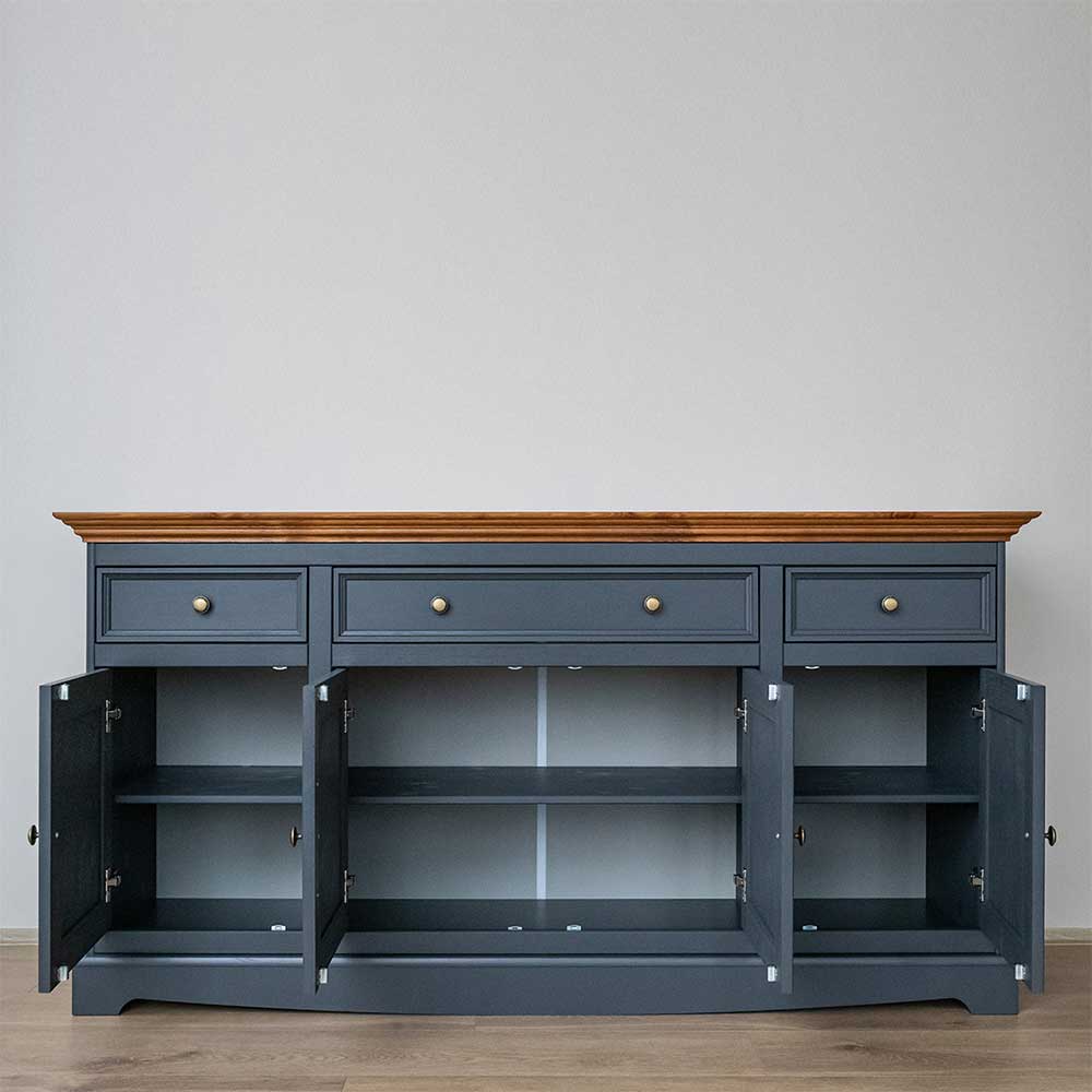 Landhaus Sideboard Zuverno in Grau und Eichefarben 167 cm breit