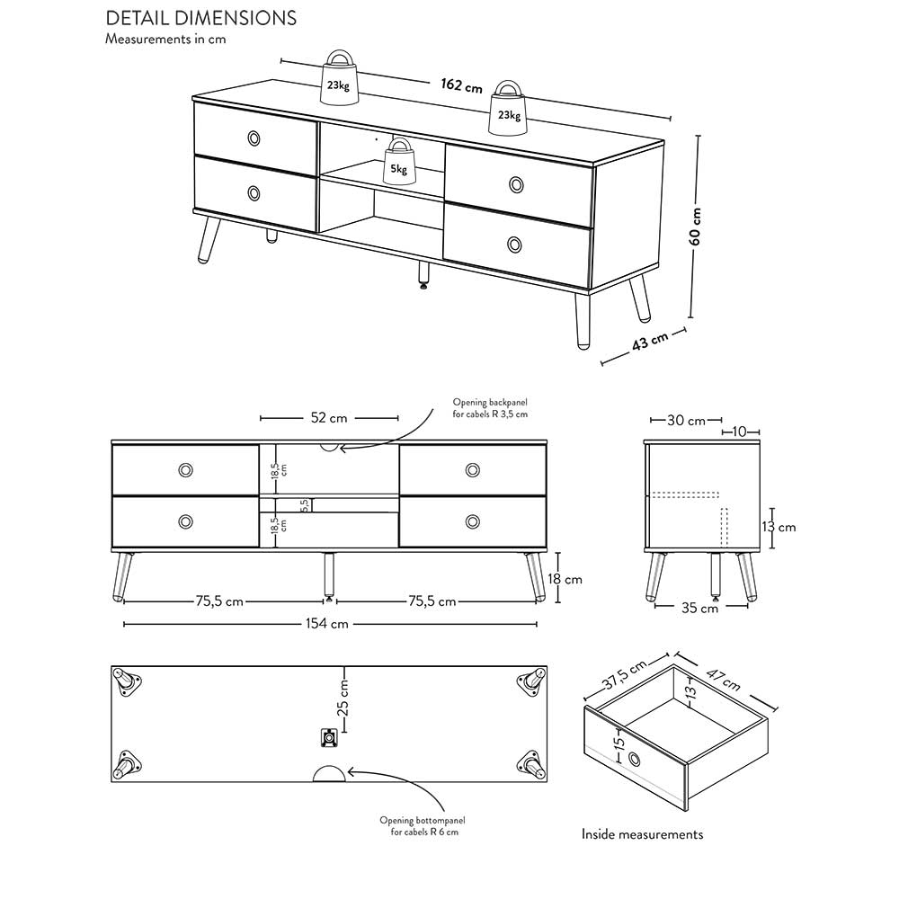 Fernsehunterschrank Durioscos in Taupe und Eiche 60 cm hoch