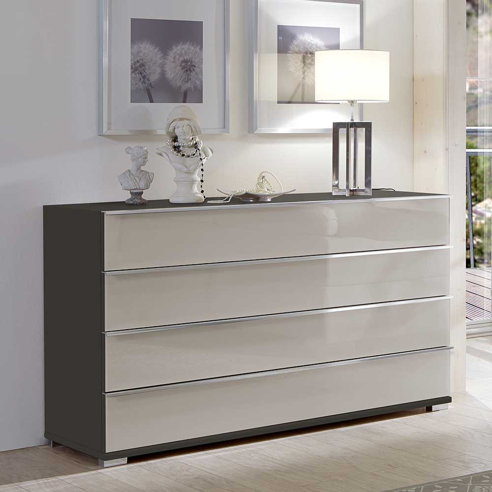 Modernes Sideboard Sanctos mit Metallgriffen Front glasbeschichtet