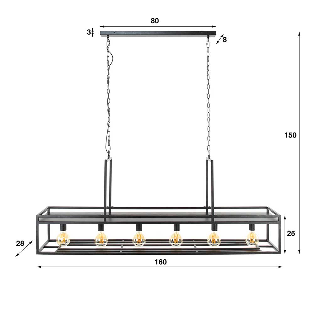 Hängelampe mit Abstellfläche Inhaga aus Metall im Industrie und Loft Stil