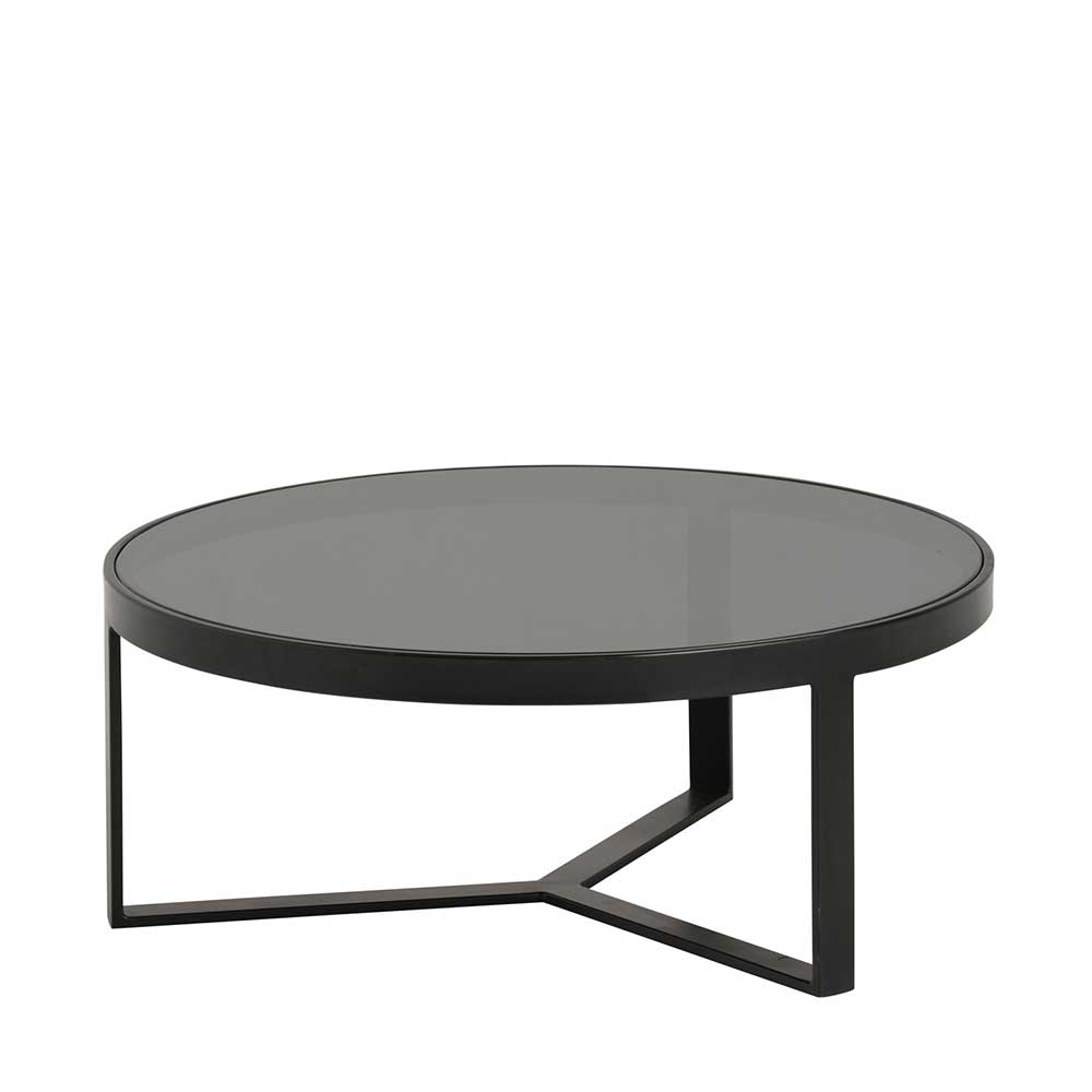 Runder Couchtisch Horcetta aus Rauchglas und Metall in Schwarz