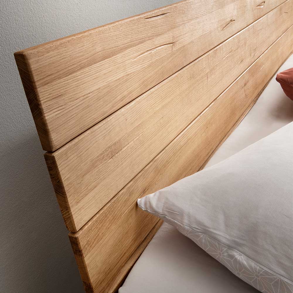 Bett mit Holzkufe Tamyno aus Wildeiche Massivholz - 43 cm Einstiegshöhe