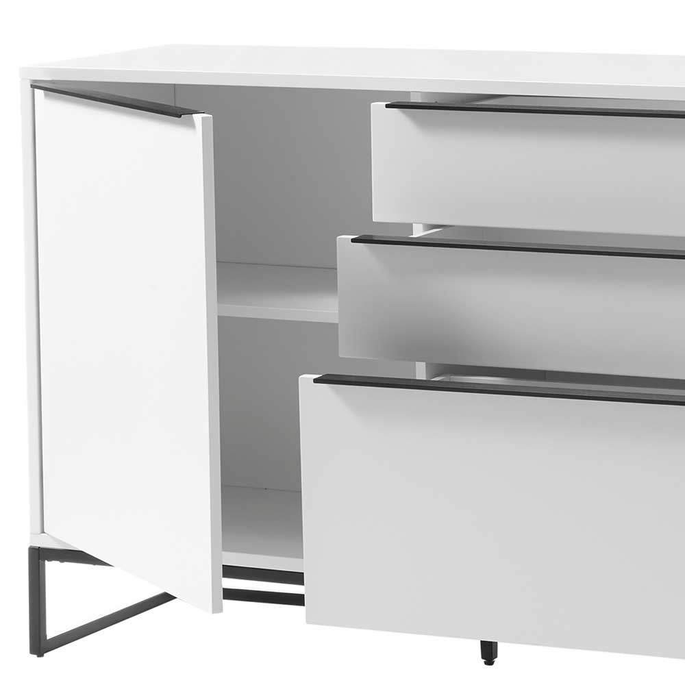 Sideboard Privonda in Weiß und Schwarz mit Bügelgestell aus Metall