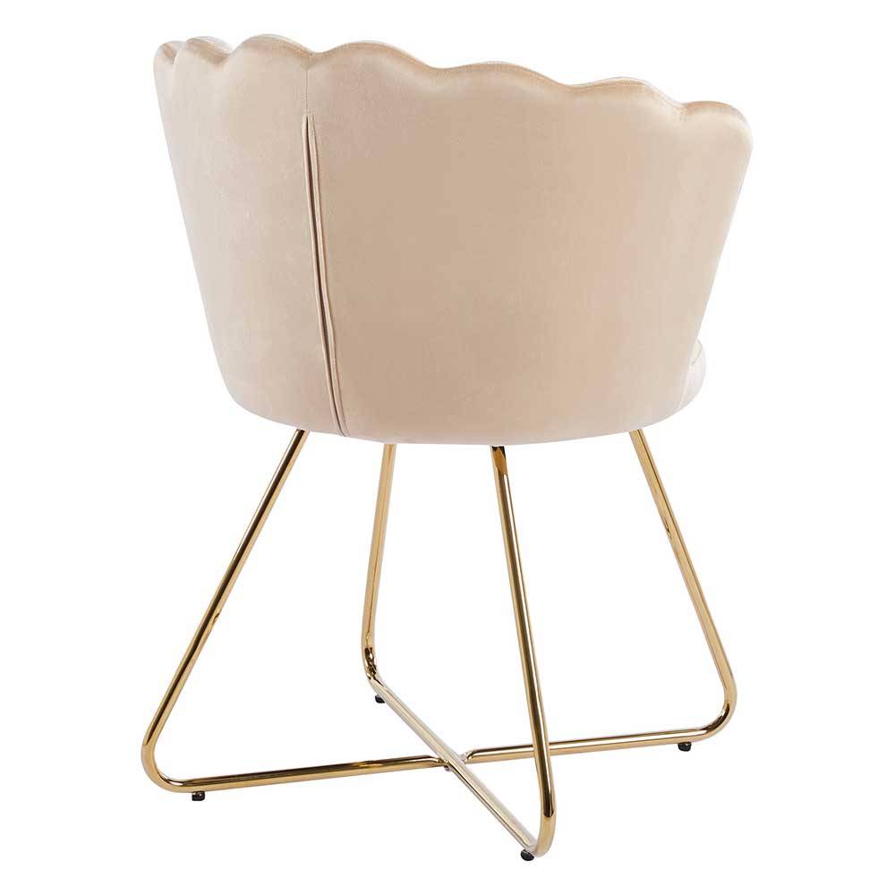 Muschelstuhl Samt Beige Ducuda 70 cm breit im Retrostil (2er Set)