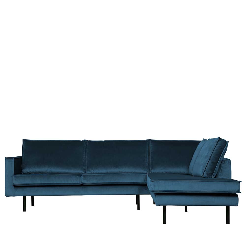 L Sofa Domago in Blau Samt im Retro Design