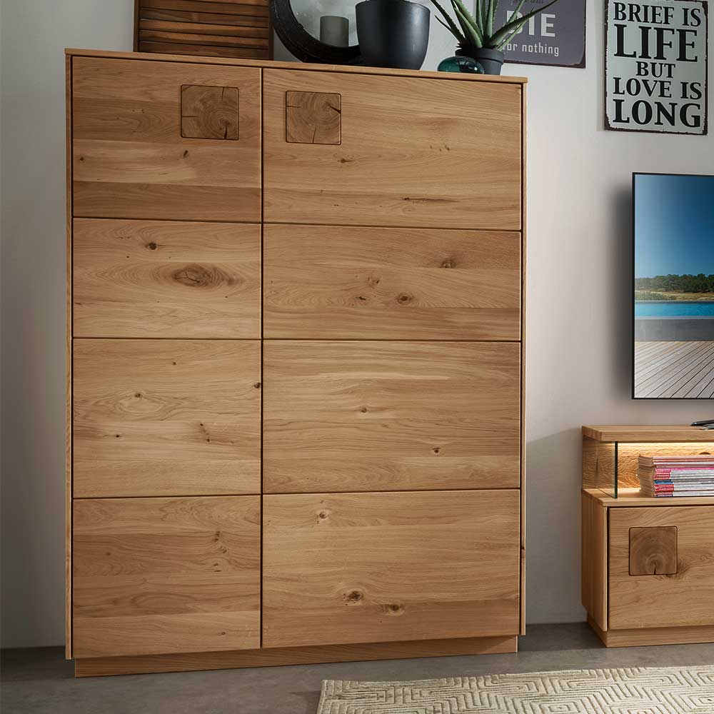 Wohnzimmer Highboard Onitos aus Wildeiche Massivholz 145 cm hoch