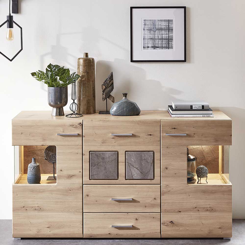 Sideboard Mendolia in Graubraun und Wildeiche Optik 170 cm breit