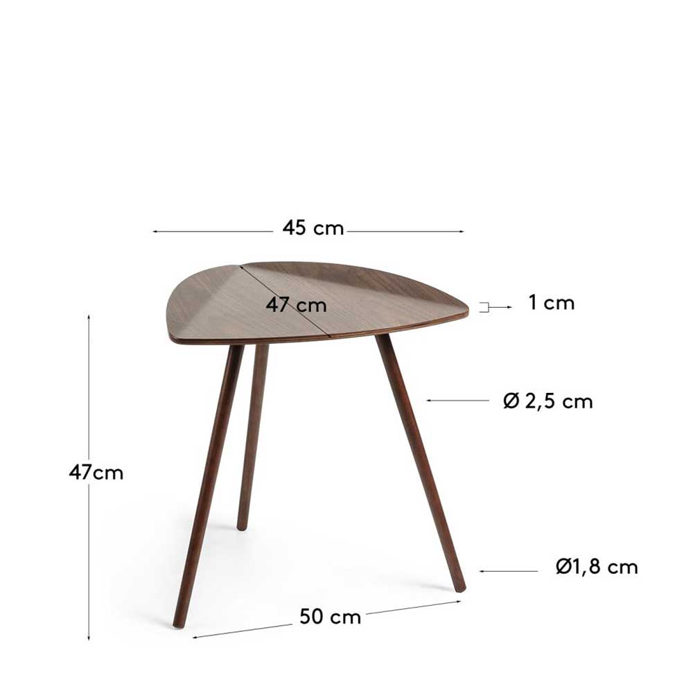 Retro Beistelltisch Vergavo mit Dreifußgestell in Walnussfarben