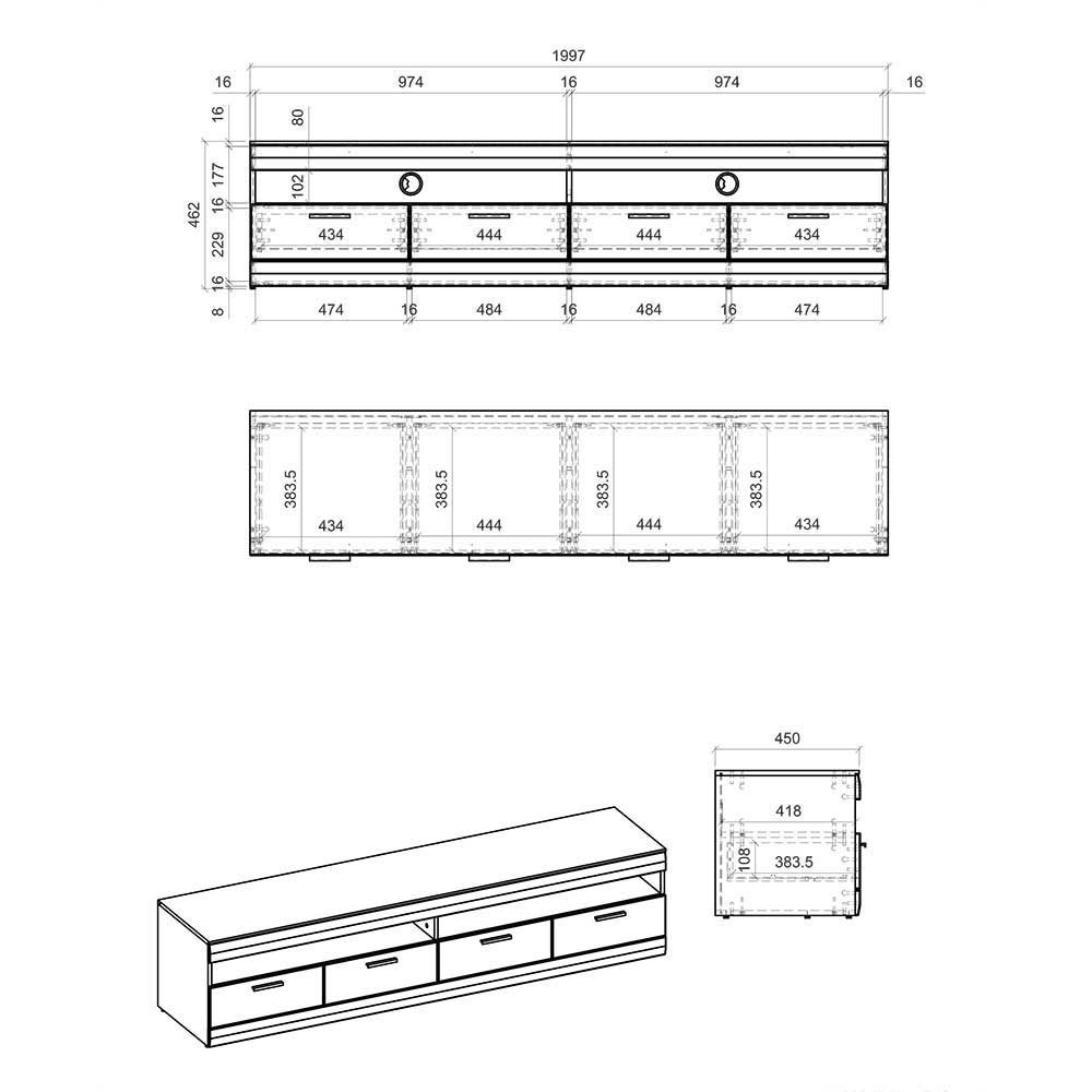 Wohnzimmer Anbauwand Toma in Hellgrau und Zinneichefarben (dreiteilig)