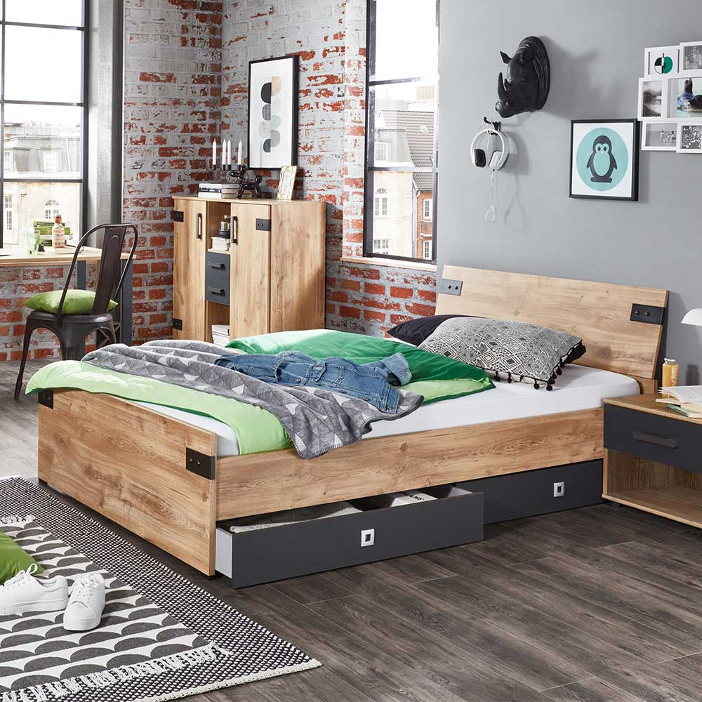 Modernes Bett Yanita im Industry und Loft Stil 210 cm tief