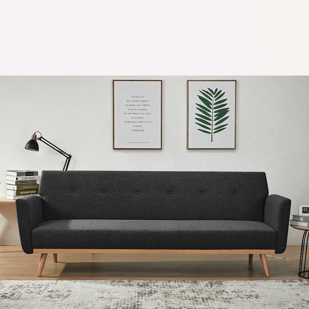 Funktions Sofa Jyrasol in Schwarz mit Vierfußgestell aus massivem Holz