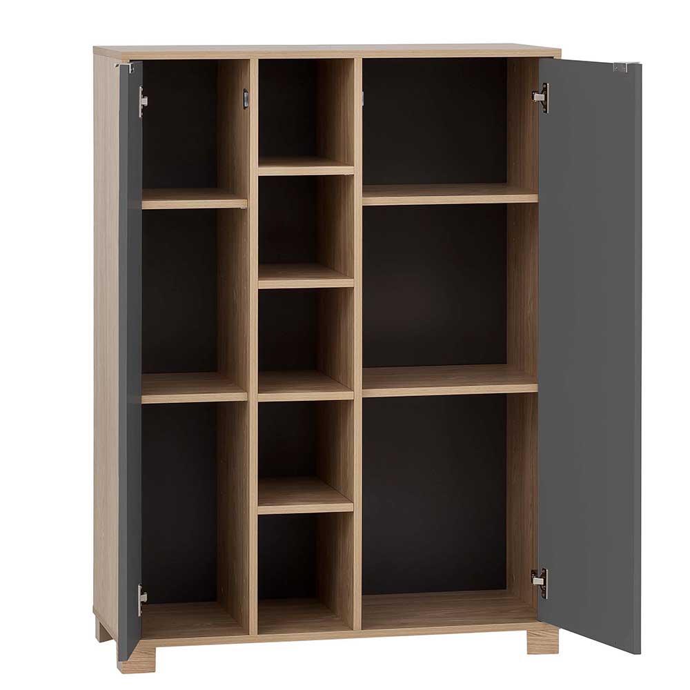 Modernes Highboard Bergi in Dunkelgrau und Eiche hell