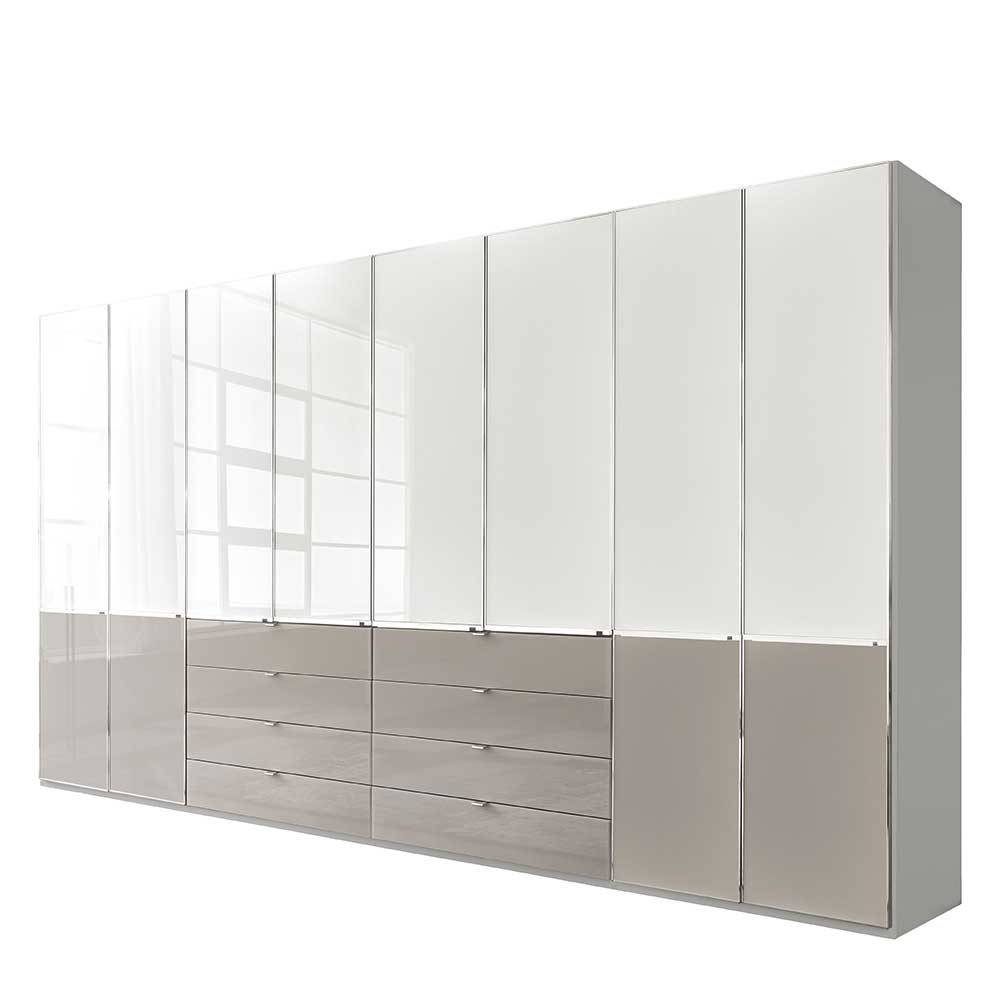 Schlafzimmerkleiderschrank Latina mit acht Schubladen Front glasbeschichtet