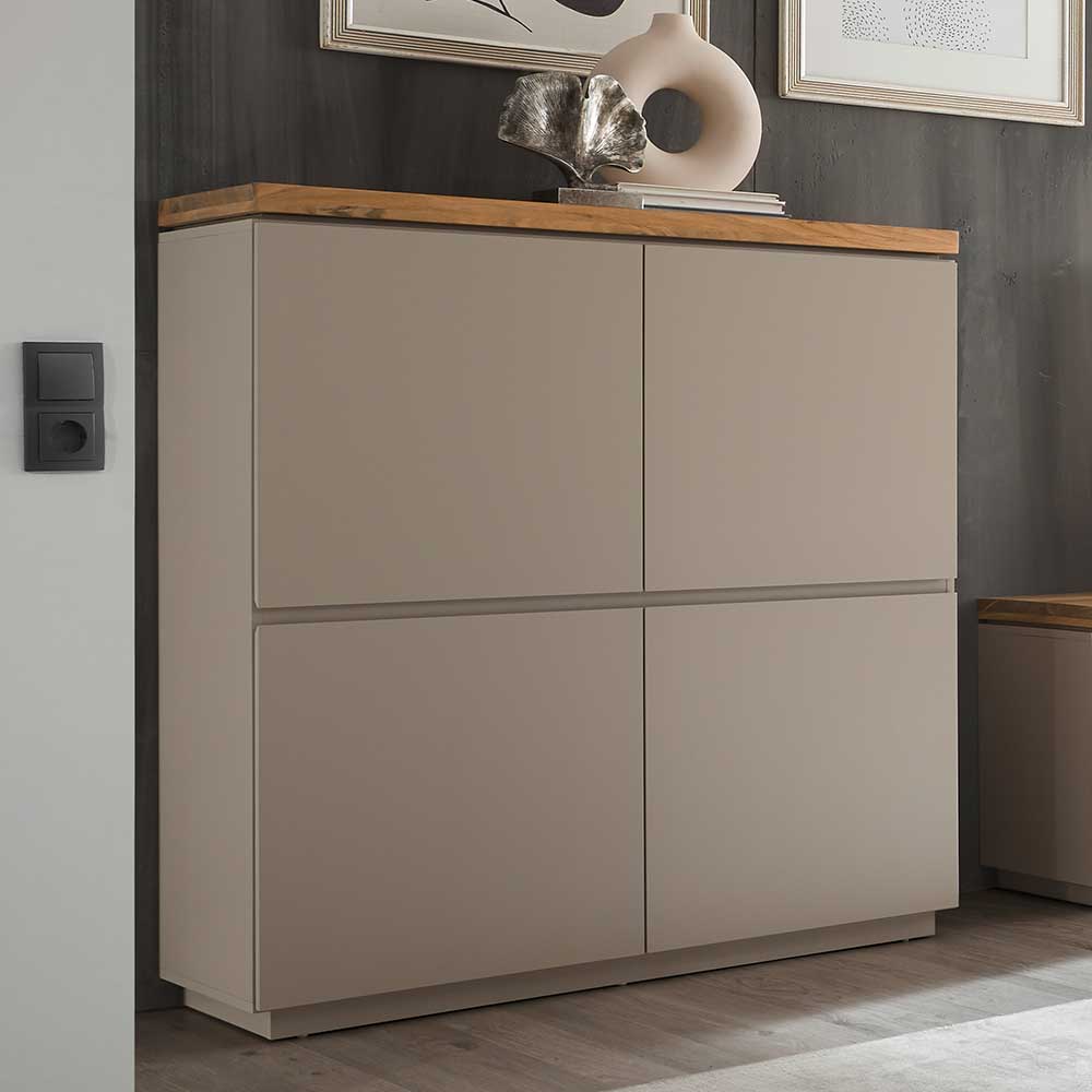 Modernes Highboard Balteas in Taupe und Akaziefarben