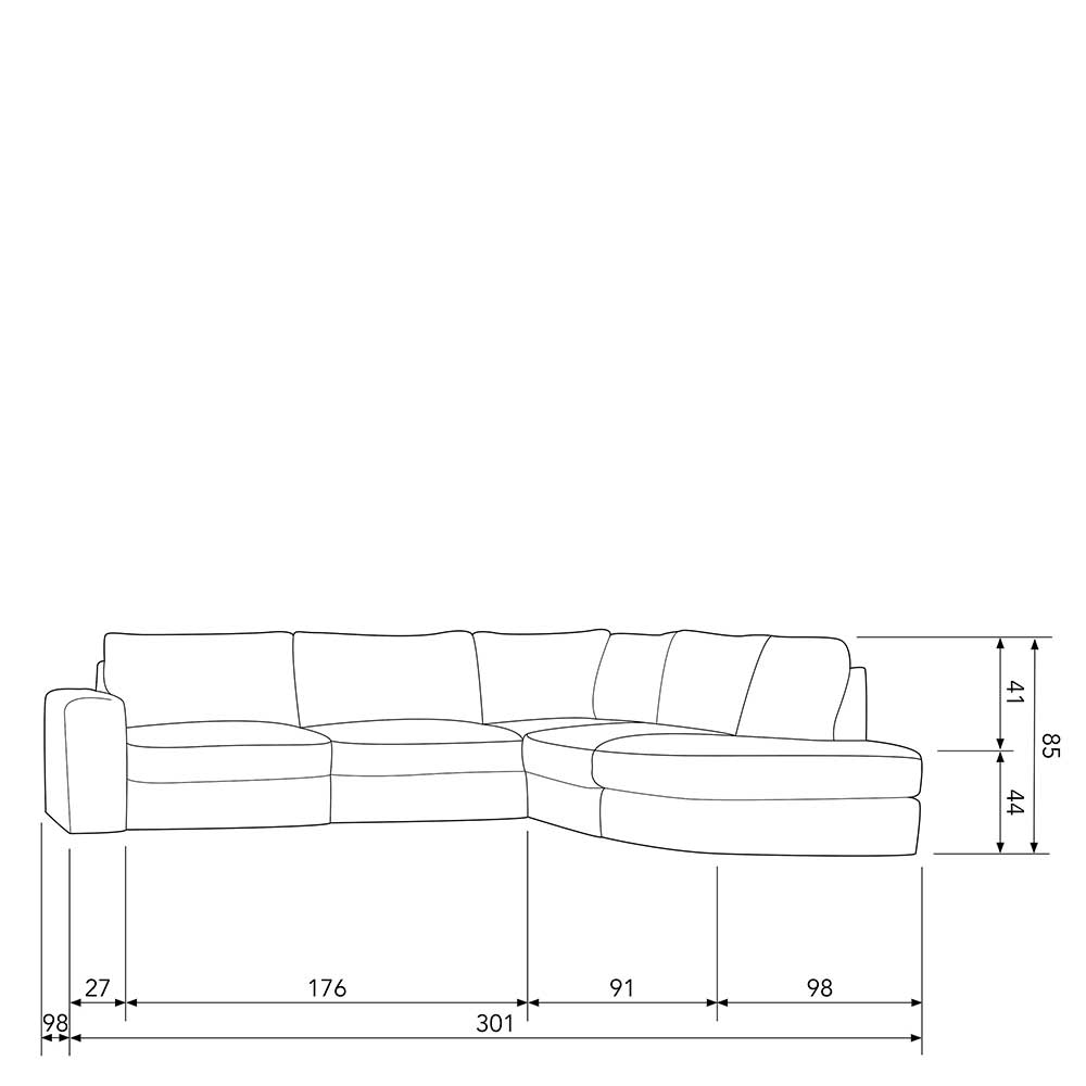 Ecksofa Rosa Fraduno in modernem Design 301x85x98 cm