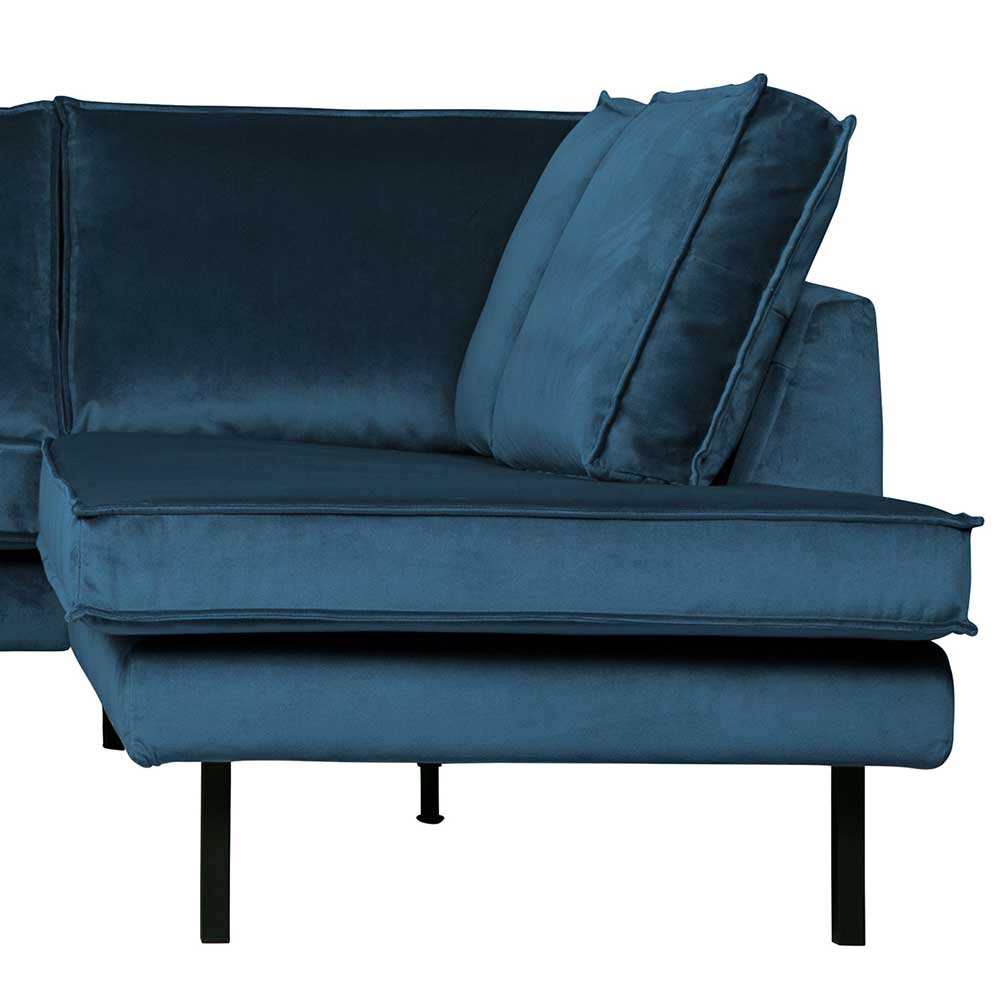 L Sofa Domago in Blau Samt im Retro Design