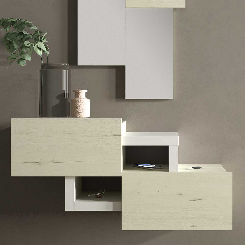 Design Flurmöbel Set Colin in Creme Weiß für Wandmontage (zweiteilig)