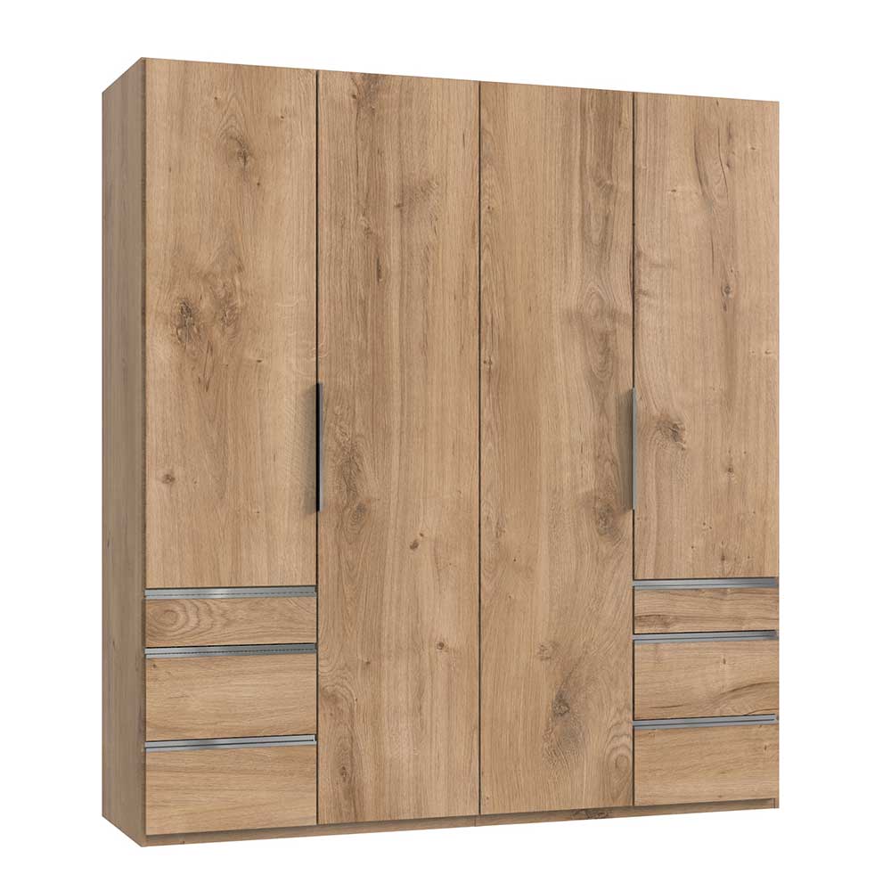 Holzoptik Kleiderschrank Grenvana mit sechs Schubladen 200 cm breit