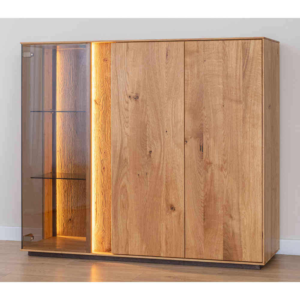 Wohnzimmer Highboard Rusaly mit Glastür und LED Beleuchtung