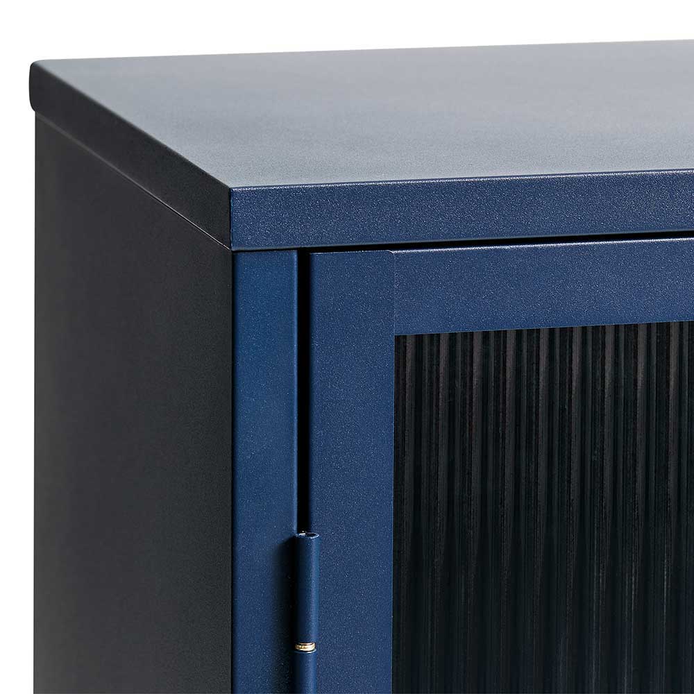 Esszimmersideboard Filippo in Blau Metall mit 3 Glastüren