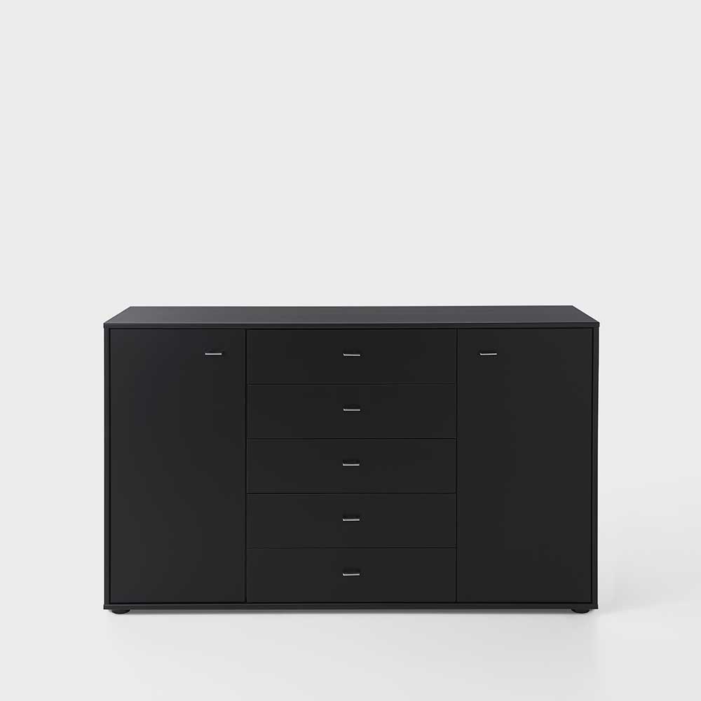 Schlafzimmer Sideboard Coriga in Schwarz mit Glas beschichtet