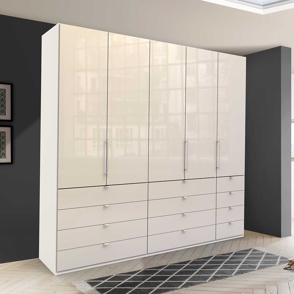 Design Schlafzimmerschrank Invelita in Creme Weiß mit Falttüren und Schubladen