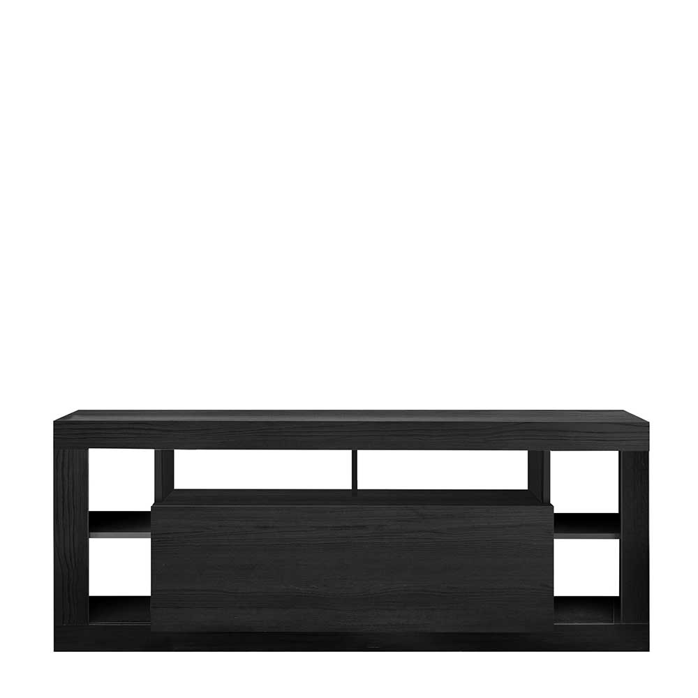 TV-Sideboard Rajaco in Holzoptik Schwarz mit Klappe und offenen Fächern