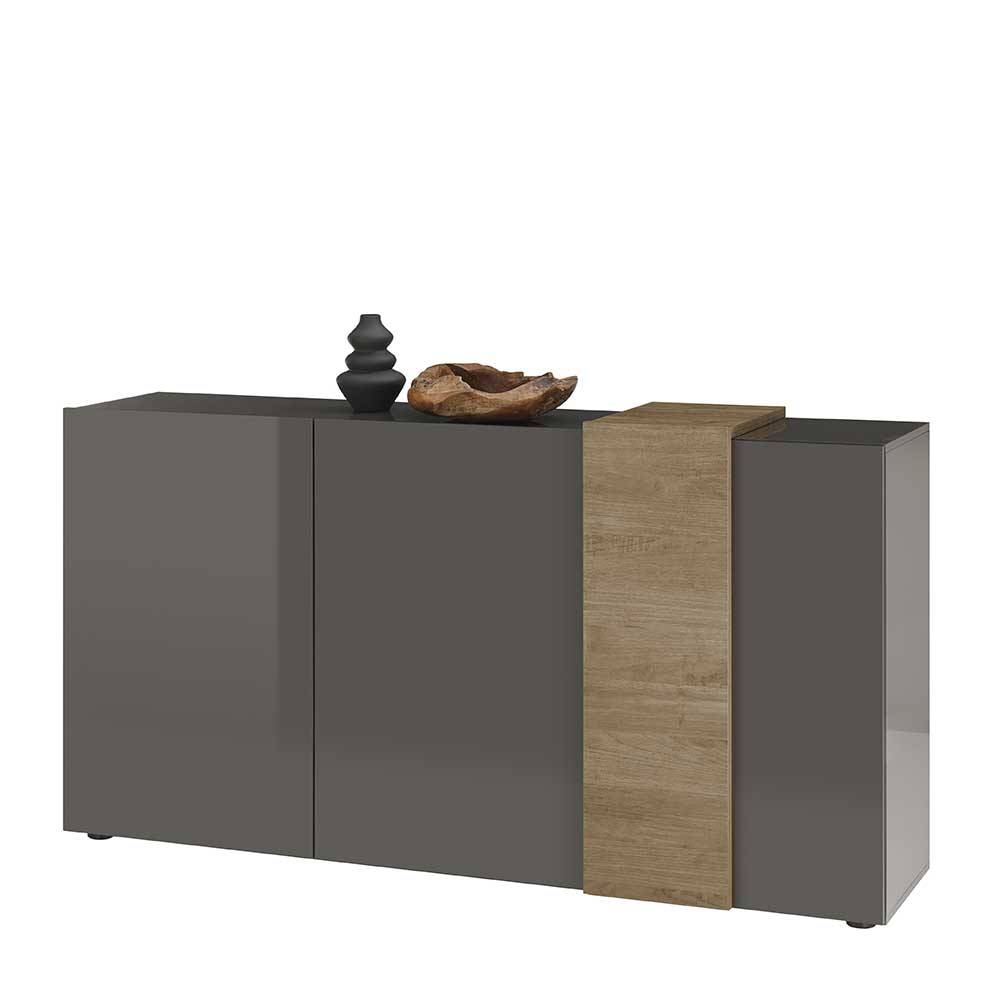 Wohnzimmer Sideboard Mapsy in Dunkelgrau und Eichefarben