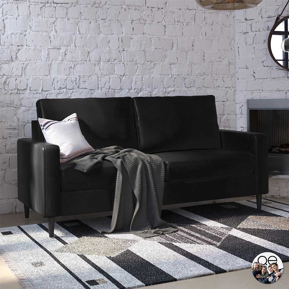 Kunstleder Sofa Frenanda in Schwarz mit Taschenfederkern Polsterung