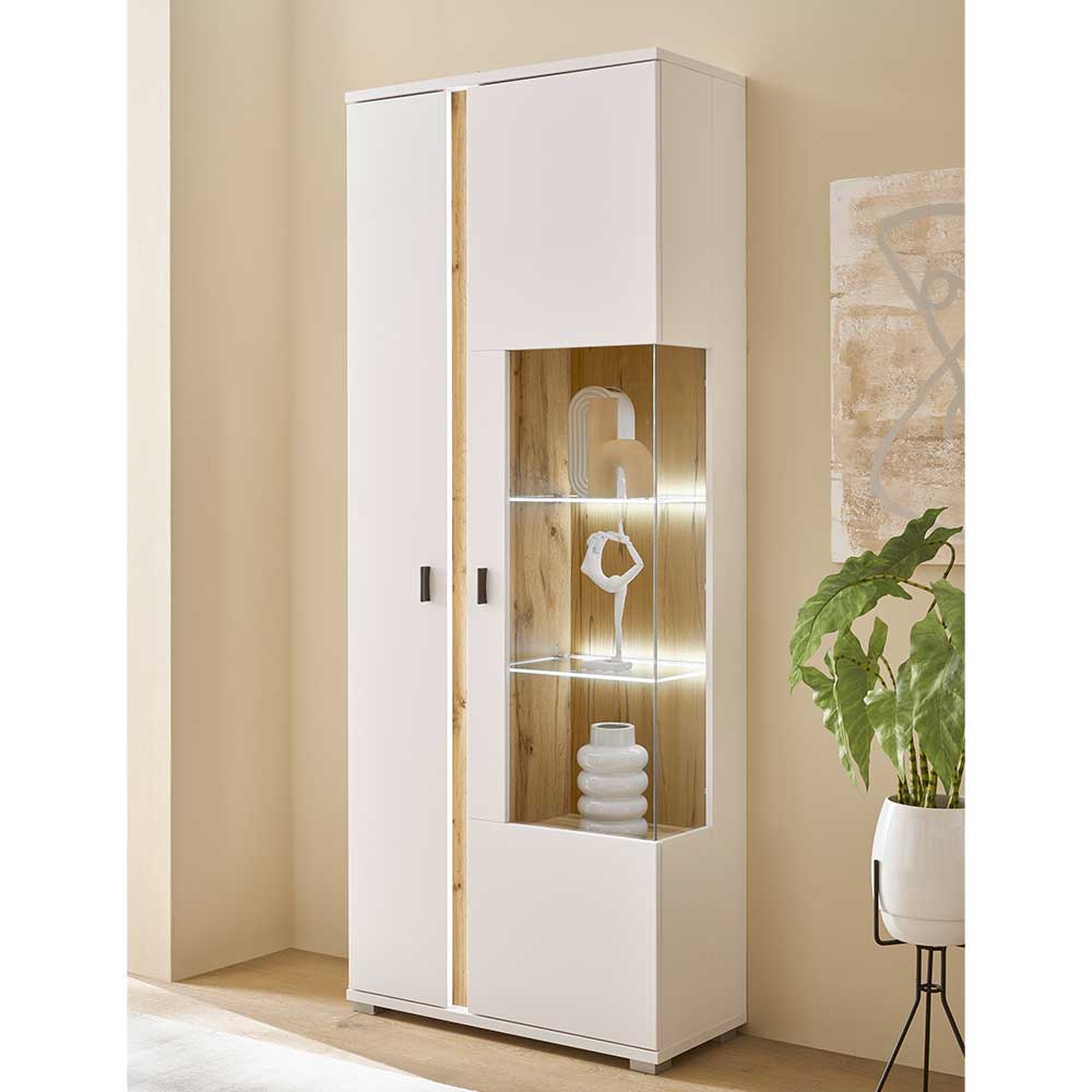 Wohnzimmervitrinenschrank Luzillo mit LED Beleuchtung 200 cm hoch