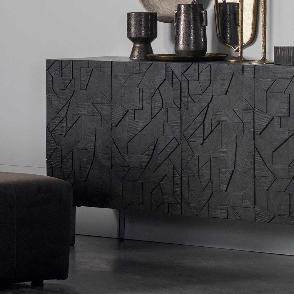 Design Sideboard Oledaos in Schwarz mit geschnitzter Front