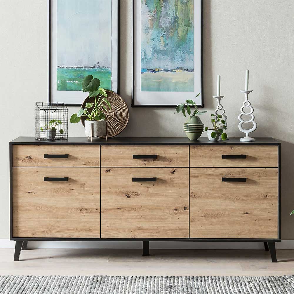 Großes Sideboard Liazuria 3 Türen 3 Schubladen in modernem Design