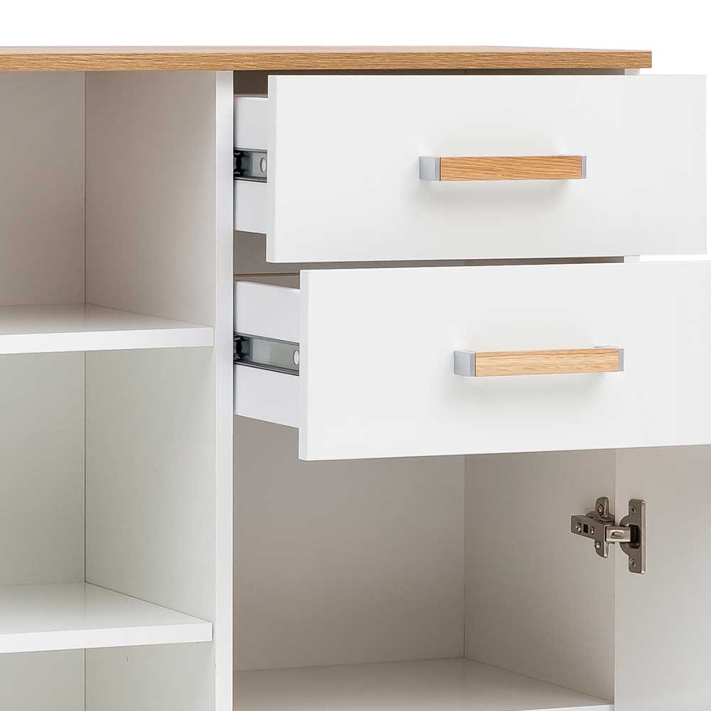 Badschrank Miscros im Skandi Design mit Holzgriffen