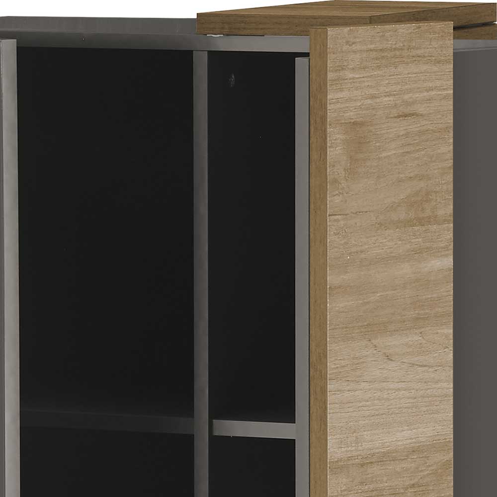 Wohnzimmer Highboard Mapsy in Dunkelgrau und Eichefarben