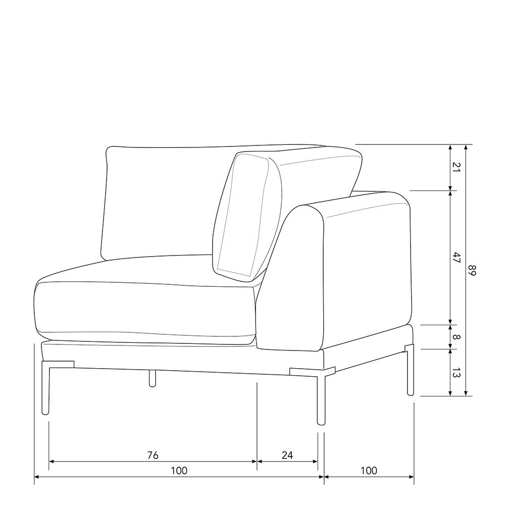 Eckelement Modul Sofa Udjaca in Taupe mit Vierfußgestell aus Metall