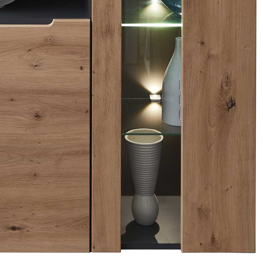 Esszimmer Highboard modern Esdravos in Wildeichefarben und Dunkelgrau