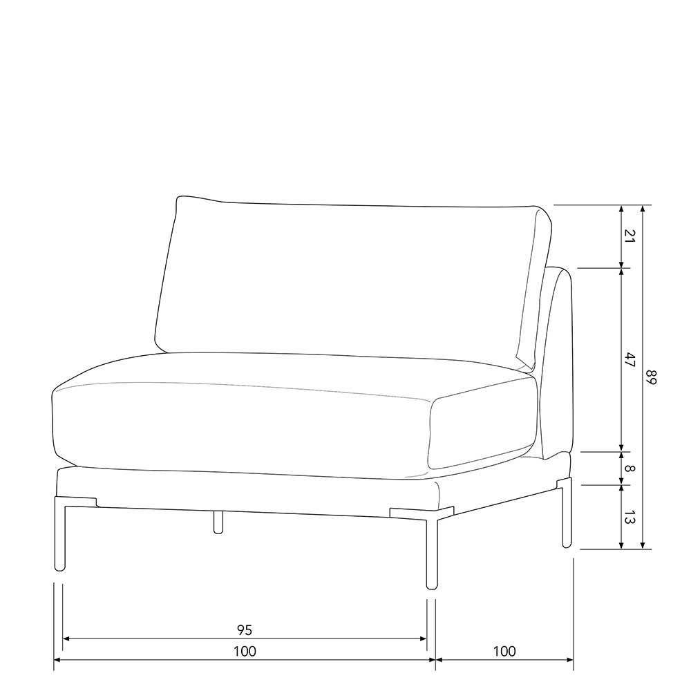 Hellgraues Modul Sofa Element Kahilke 100 cm breit mit Vierfußgestell aus Metall