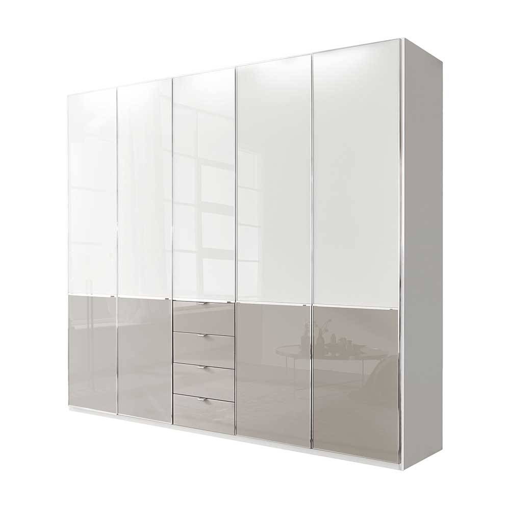 XL Schlafzimmerkleiderschrank Latina Front glasbeschichtet mit vier Schubladen