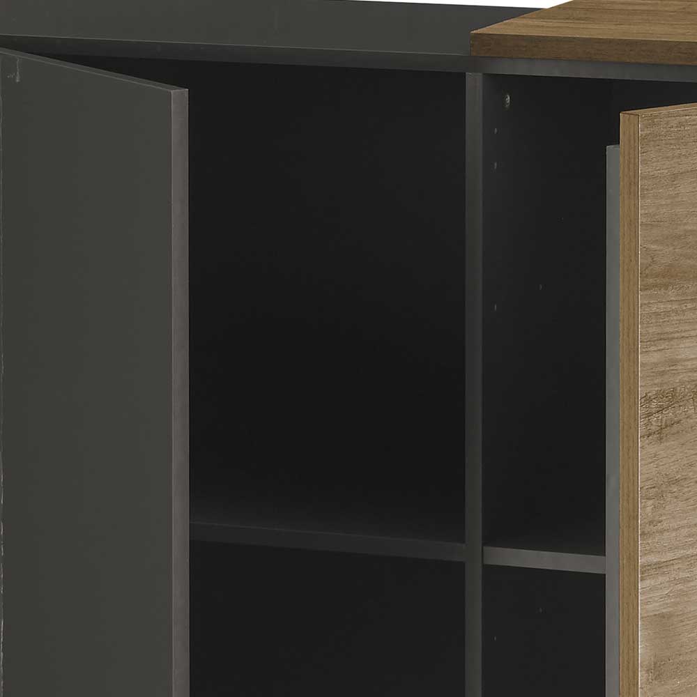 Wohnzimmer Sideboard Mapsy in Dunkelgrau und Eichefarben