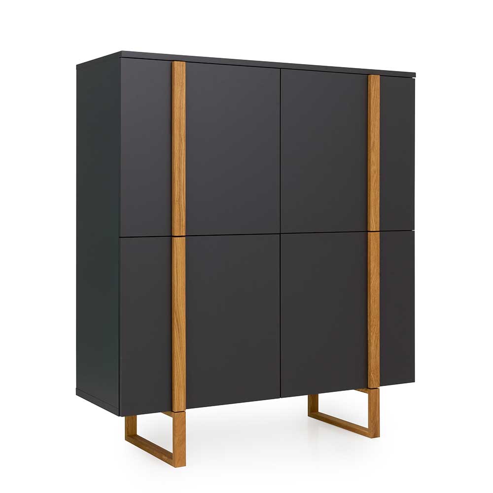 Wohnzimmer Highboard Toinas in Anthrazit und Eiche im Skandi Design