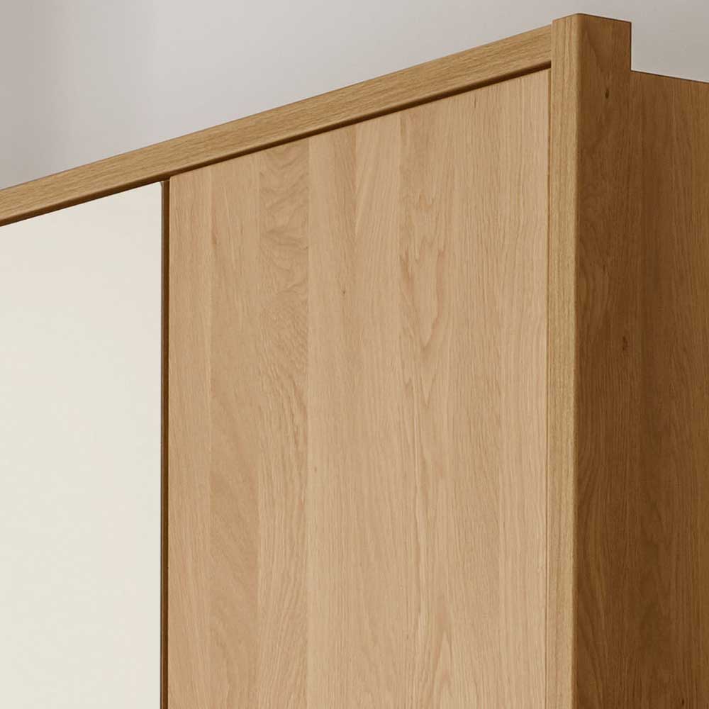 Kleiderschrank Veyfas in Beige und Eiche mit Glas beschichtet