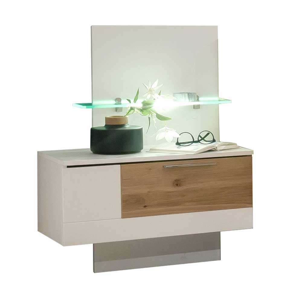 Doppel Bett Pelisor in Asteiche Bianco und Weiß 48 cm Einstiegshöhe