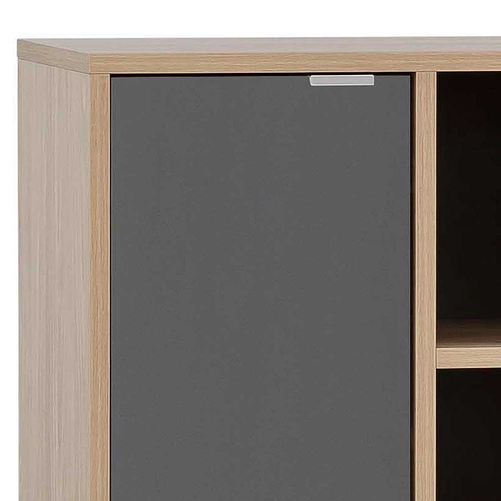 Modernes Highboard Bergi in Dunkelgrau und Eiche hell