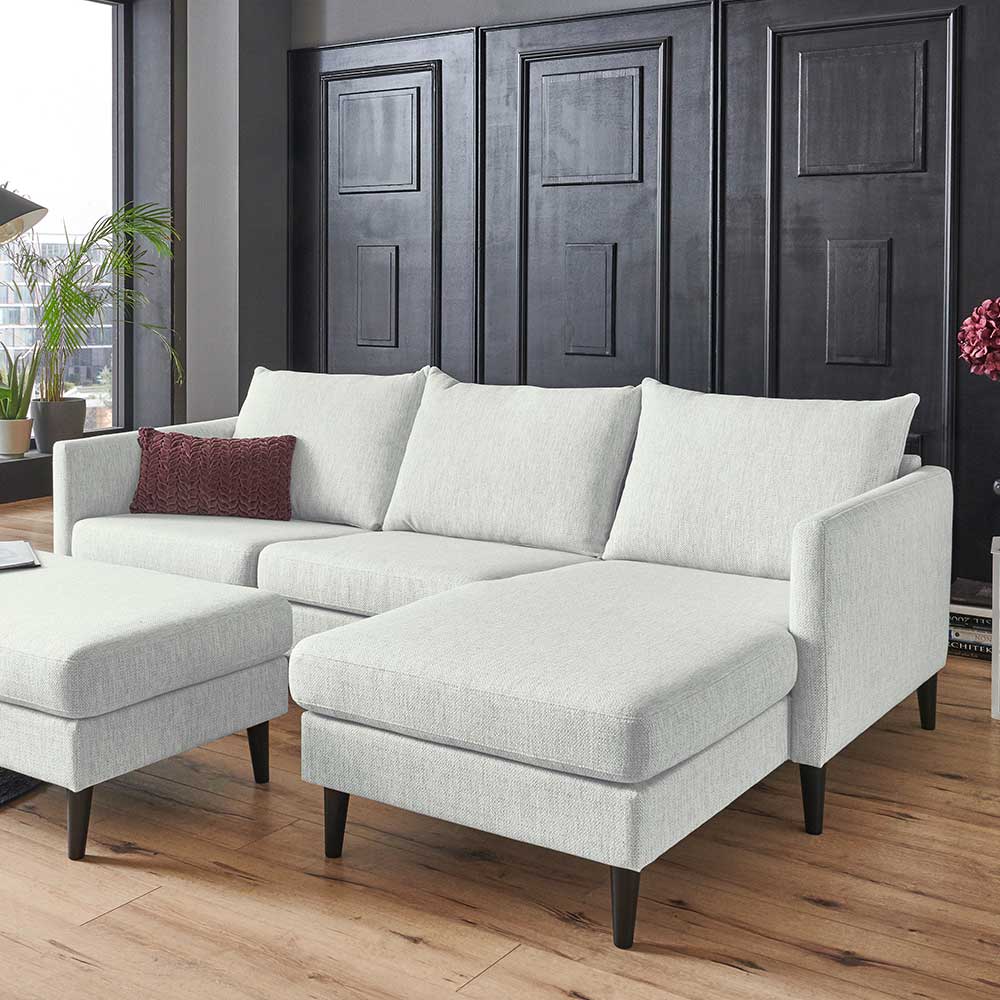 Offwhite Skandi Sofa Ratisca 227 cm breit mit Armlehnen